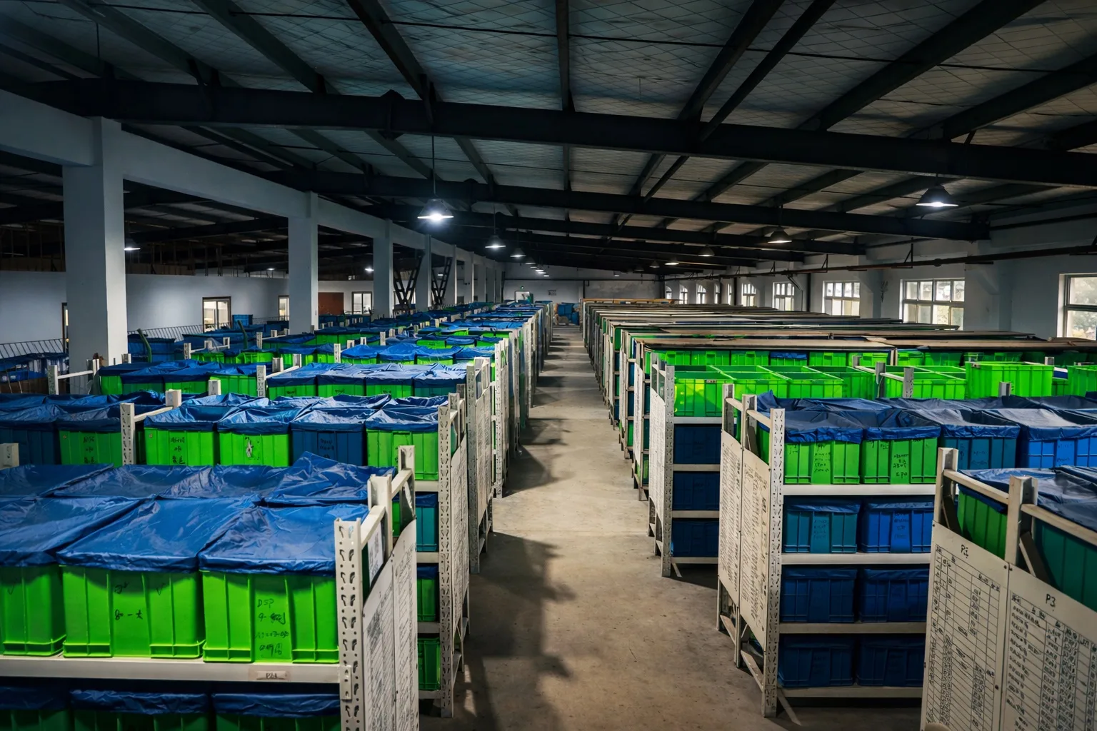 Large industrial seal warehouse with organized inventory racks and storage bins supporting global distribution